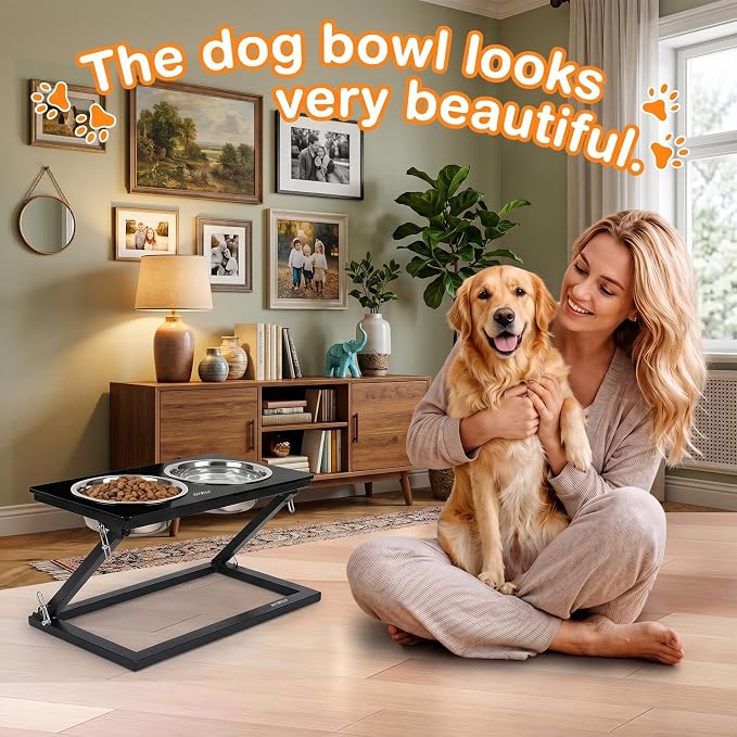 Elevated Dog Bowl, Adjustable Height and Tilt Angle Dog Bowl Stand | Precisely Adjust Height And Tilt Angle, Easy To Clean, Equipped With 2 Stainless Steel Food Bowls, Sturdy And Durable. - Image 8