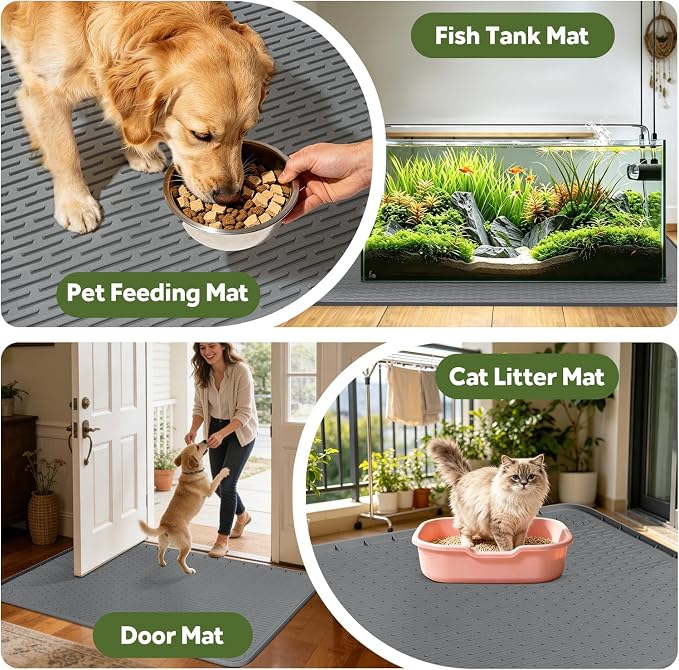 Silicone Bird Cage Mat 57" x 40" Under Crate Floor Protector, Dark Grey | Extra Large Waterproof Bird Cage Liner with Raised Edges, Non-Slip Under Crate Mat for Dog Cages, Kennels, Reptile Aquariums - Image 7