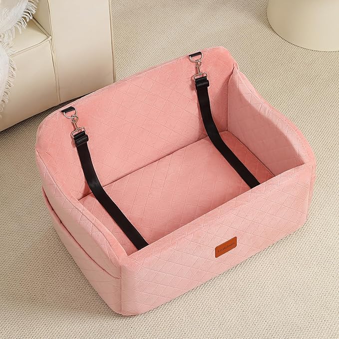Dog Car Seat for Medium/Large Dogs,2 Clip-On Safety Leashs for 2 Small Dogs,Removable and Washable Comfy Pet Car Seat,Easy to Install and Clean (Pink, Large)