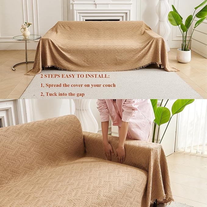 AIVIA Armless Loveseat Cover Sheet Blanket, Reversible Anti Slip Throw Cushion for 2 Seater Arm Less Couches, Recliner Sofa Furniture Decor Slipcovers Protector for Dogs Cats Pets (71”x91” Khaki) - Image 7