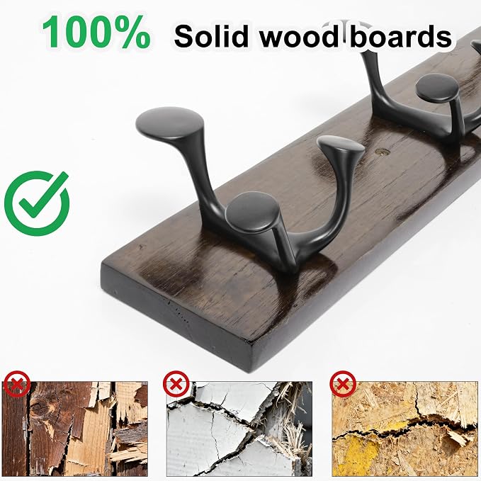 SKOLOO 17-Inch Walnut Wood Coat Rack Wall Mount with 3 Triple Hooks - Ideal for Family Entrances, Classrooms, and Pet Supplies Storage - Perfect Coat Hooks for Wall - Image 7