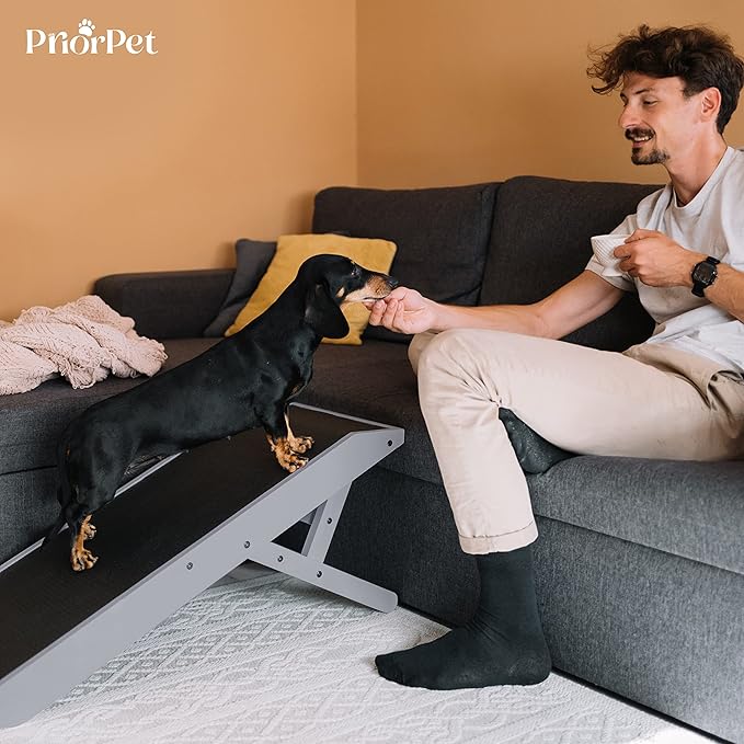 Dog ramp for Couch – Non-Slip, Sturdy Build Foldable Dog ramp – Supports up to 200lbs – Adjustable 7'' to 20'' – Landing Platform Seamlessly Connects – Birchwood Pet Ramp for Small Dogs – Gray