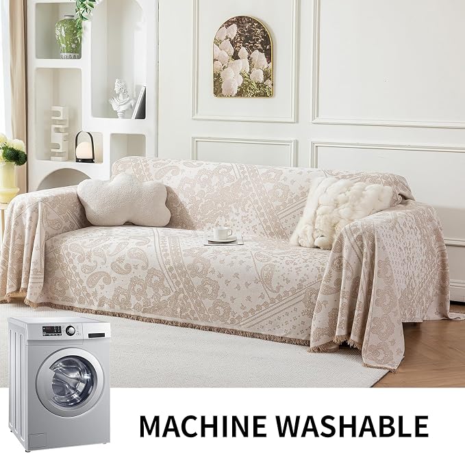 Deep Dream Boho Couch Cover Blanket, Soft Chenille Sofa Covers for 3 Cushion Couch, Sofa Slipcovers Washable Living Room Furniture Protector for Dogs Pets (Cream, 71"x118") - Image 7