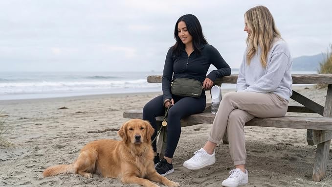Dog Walking Fanny Pack, 4-in-1 Dog Walking Accessories Kit with Crossbody Dog Walking Bag, Hands-Free Rope Leash, 12oz Water Bottle & Poop Bag Dispenser, Treat Pouch for Training (Olive Green) - Image 9