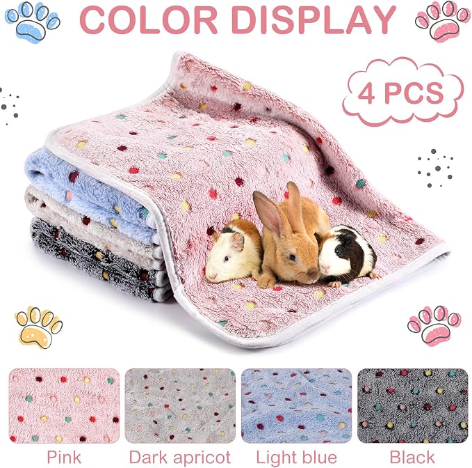 Reginary 4 Pcs Waterproof Guinea Pig Blankets Washable Small Animal Fleece Bedding Absorbent Guinea Pig Cage Liners Reusable Training Pee Pad Pet Sleep Mat for Hamster(Colorful Dot,35 x 24 Inch) - Image 7