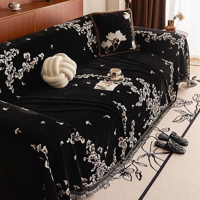STACYPIK Vintage Ginkgo Floral Sofa Covers Washable, Botanical Jcaquard Black Couch Cover for 2 Cushion Couch, Pet Friendly Loveseat Protector for Sectional Sofa Throw Slipcover Living Room-71X118IN - Image 9