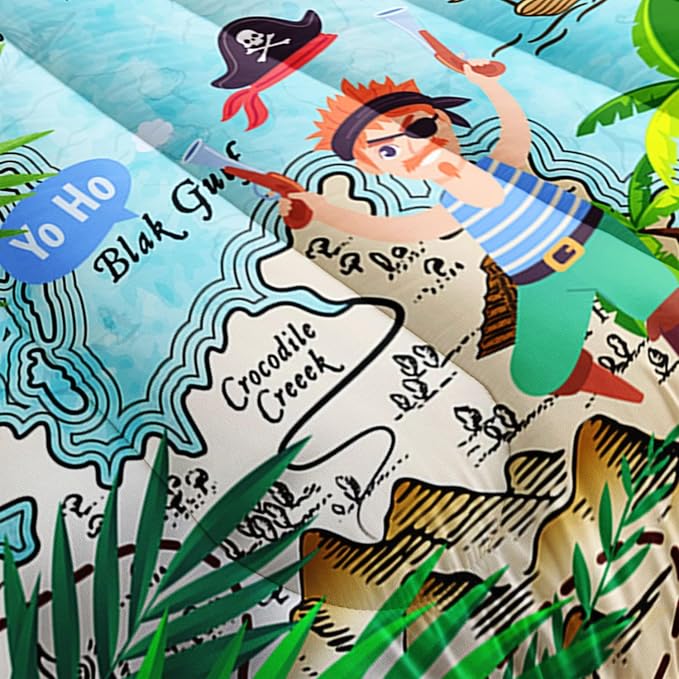Kids Comforter Set Pirate Ship Printed Pattern Bedding Set with 1 Comforter and 2 Pillowcases for Girls Boys Bedroom All Season(Pirate Ship Full) - Image 5