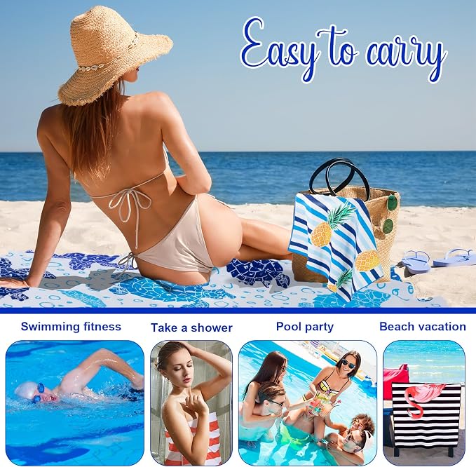Redbaker 16 Packs 59 x 28 inches Oversized Mixed Style Beach Towel Bulk Extra Large Pool Towels Set Microfiber Quick Dry Swim Towel Blanket for Women Men Adult Bath Travel(Fresh Colors) - Image 5