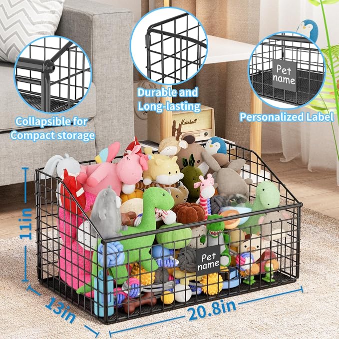 Kaiferty Indestructible Dog Toy basket, Large Toy Bin for Dogs,Pet Toy Bin Dog Metal Basket Organizer Storage for Toys Food Storage (Black) - Image 8