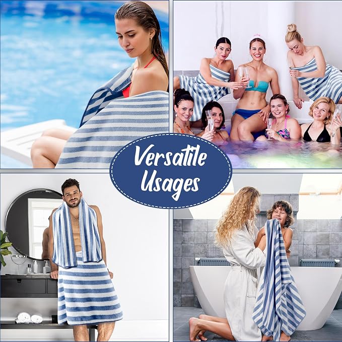 SmoothNovelty 16 Pack Microfiber Bath Towels Bulk 27'' x 60'' Oversized Size Bath Towel Highly Absorbent Extra Large Soft Drying for Beach Shower Summer Salon Sport Gym Party (Stripes,Haze Blue) - Image 7
