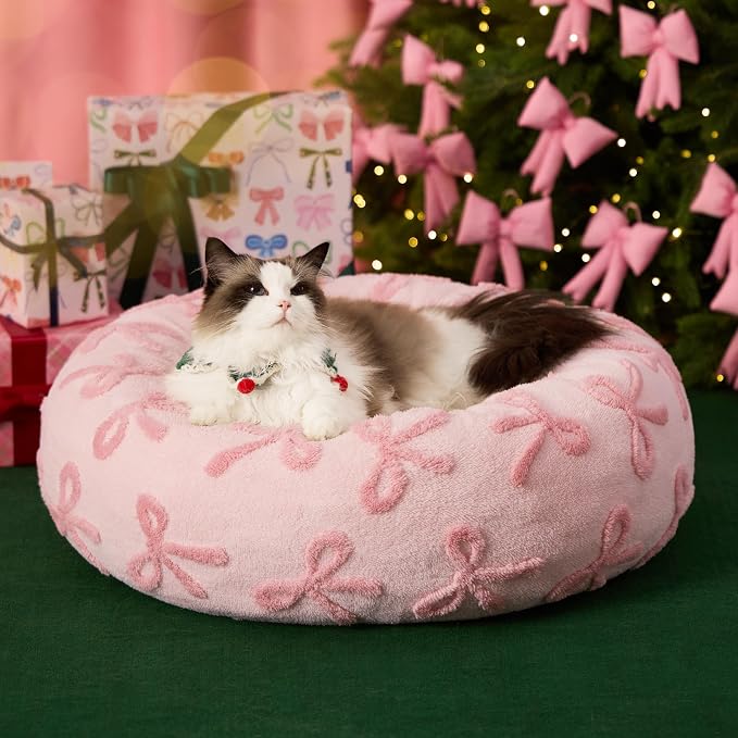 LE SURE Shown on TV Donut Cat Beds for Indoor Cats - Round Small Dog Bed Calming Bed Gift for Pets, Home Decor Cute Modern Beds with Jacquard Shaggy Plush & Anti Slip Bottom, 20 Inch, Pink Taffy - Image 7