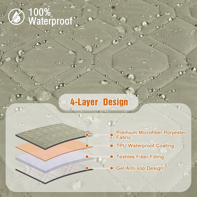 VANSOFY Waterproof Couch Cover for Pets, Taupe, 67.3" | Non-Slip, Washable, Utility Pockets, Pet Friendly, Furniture Protector Slipcover for 3 Cushion Couch - Image 6