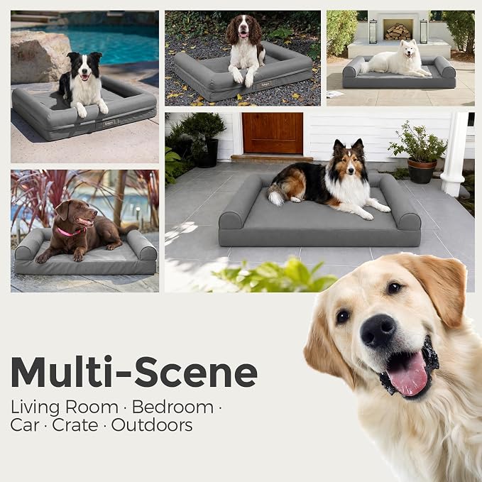 Sytopia 42 Inch Outdoor Waterproof Dog Bed for Extra Large Dogs, Washable Jacket-Grade Shell with Egg Crate Foam, Orthopedic Durable Bed for Patio, Deck, Ideal for Indoor Outdoor Use, Grey - Image 7