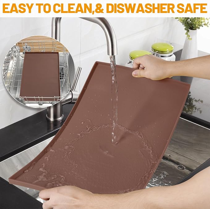 Hubulk Dog Feeding Mat,100% Waterproof Food Grade Silicone Pet Food and Water Bowl Placemat,Dishwasher, High Raised Edge to Prevent Spills,Nonslip Tray to Stop Messes on Floor(28"x18"x0.8", Brown) - Image 7