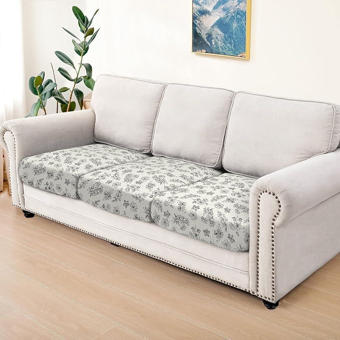ANARACHON Leather Look Couch Cushion Covers Sofa Seat Slipcovers Sets Couches Furniture Protector for Sectional Armchair Loveseat Pets Kids Stretch Spandex Fabric (3 Cushion Sofa, Beige 01Flower) - Image 7