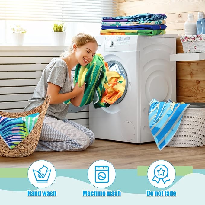 12 Pcs Oversized Microfiber Beach Towels Set 30 x 60 Extra Large Fiber Swim Pool Towel Absorbent Bath Blanket for Travel Vacation Accessories Gift Spa Soft Lightweight (Summer) - Image 7
