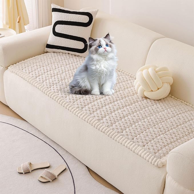 OTOB Couch Covers for Dogs Washable Non Slip Pet Couch Cover Protector | Cream, 23.6" x 47.2", Fuzzy Soft Plush, Pet Friendly, All Seasons, Breathable, Modern, Thick Wear-Resistant, Sofa Cover - Image 9