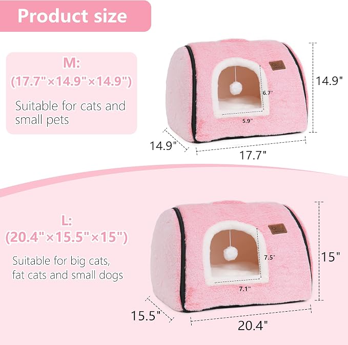 cat Bed cave-cat beds for Indoor Cats,Soft and Comfortable Cute cat Bed,cat House,with Removable Washable Cushioned Pillow,Enclosed pet Bed,Kitty pet hut、Hideaway,Small Large Dog Tent (Pink) - Image 5