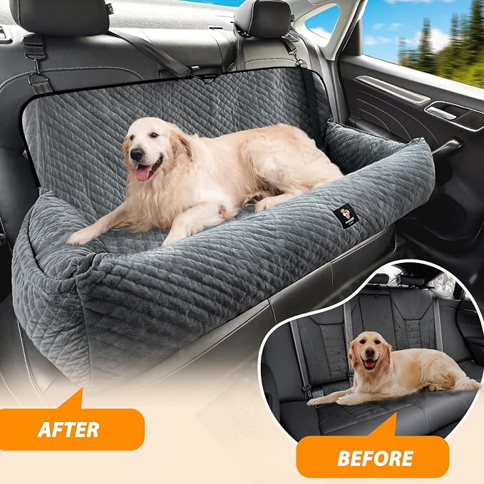 Dog Car Seat for Medium/Large Dogs Under 100 Lbs,Multi-Functional Dog Car Bed Washable Pet Travel Safety with Thick Cushion, Soft Safe Removable,for All Cars Back Seat(Grey) - Image 7