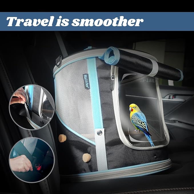 halinfer Small to Medium Bird Travel Carrier Cage, Portable Parrot Parakeet Cockatile Conure Transport Cage with Clear Window and Fabric Shade, Round Carry Bird Bag - Image 7
