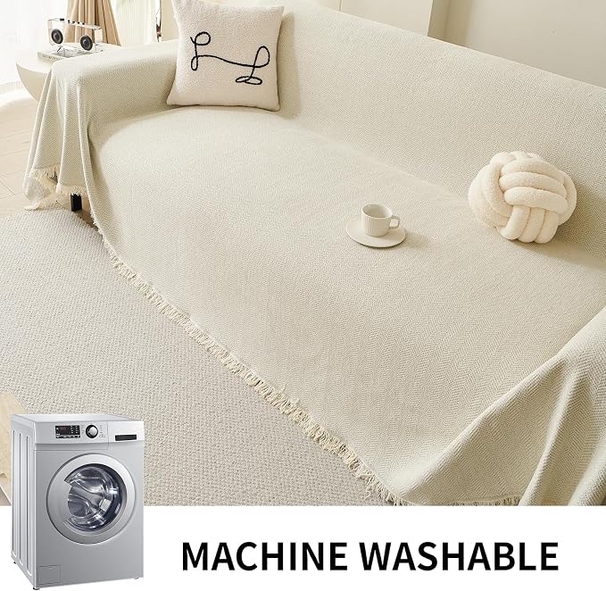 Deep Dream Beige Couch Cover, Soft Chenille Couch Covers for 3 Cushion Couch, Thick Sofa Slipcover Washable Sofa Cover Furniture Protector for Dogs, 71"x150" - Image 7