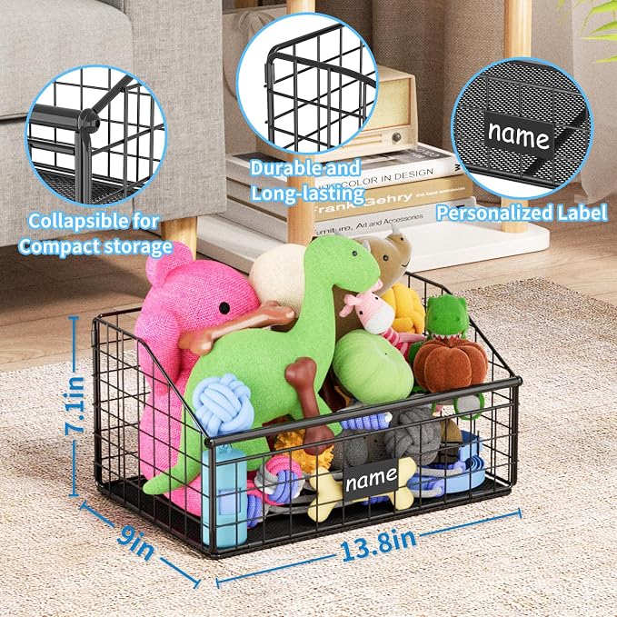 Kaiferty Indestructible Dog Toy basket, Small Toy Box for Dogs, Pet Toy Bin Dog Metal Basket for Toys, Toy Storage Organizer, Cat Toy Box for Living Room Area(Black) - Image 8