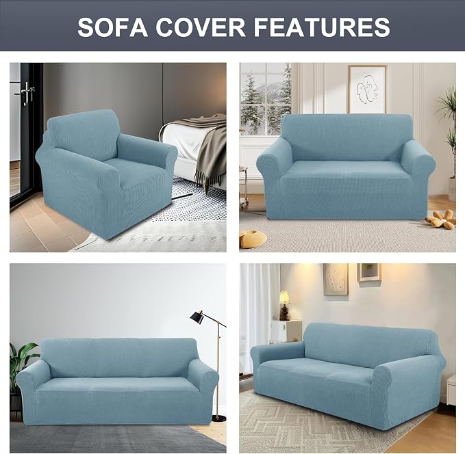 Stretch loveseat Covers Washable Sofa Slipcover, Steel Blue | 1 Piece Couch Covers for Sofa Furniture Protector with Non Skid Foam and Elastic Bottom for Kids, Dogs - Image 7