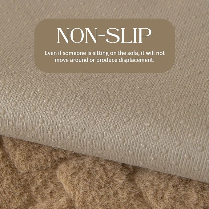 Waterproof Dog Bed Cover Non Slip Couch Cover for Dogs Washable Soft Faux Fur Sofa Cover Couch Covers for 3 Cushion Couch Sofa Pet Friendly (Dark Beige, 22.5x22.5(2pc)) - Image 6