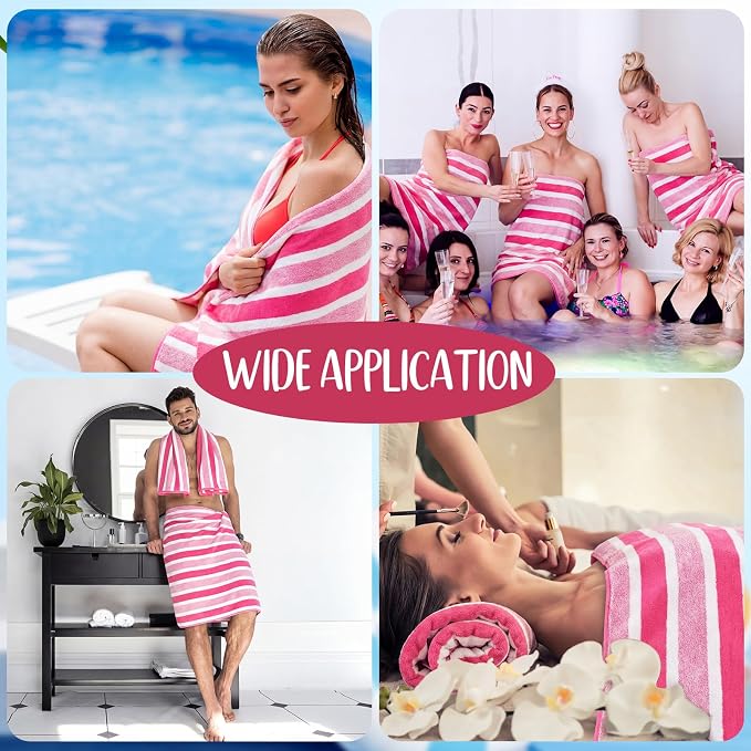 SmoothNovelty 16 Pack Microfiber Bath Towels Bulk 27'' x 60'' Oversized Size Bath Towel Highly Absorbent Extra Large Soft Drying for Beach Shower Summer Salon Sport Gym Party (Wide Stripes,Pink) - Image 7