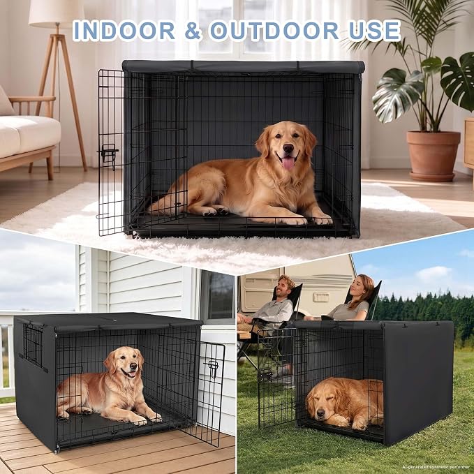 Explore Land Dog Crate Cover Heavy Duty Polyester Pet Kennel Sunshade Universal Fit for 30 inches Wire Cage (Black) - Image 8