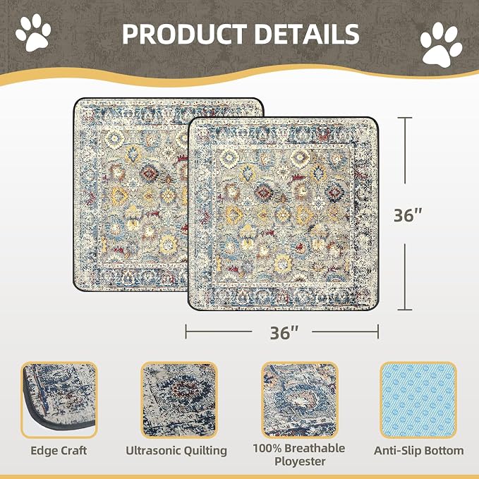 SCLOSE Washable Pee Pad for Dogs 2 Pack, 36" x 36" Reusable Puppy Pads Waterproof Dog Rugs, Super Absorbent, Leakproof, Dog Crate Pad, Playpen Mat, Whelping Pads, Vintage - Image 6