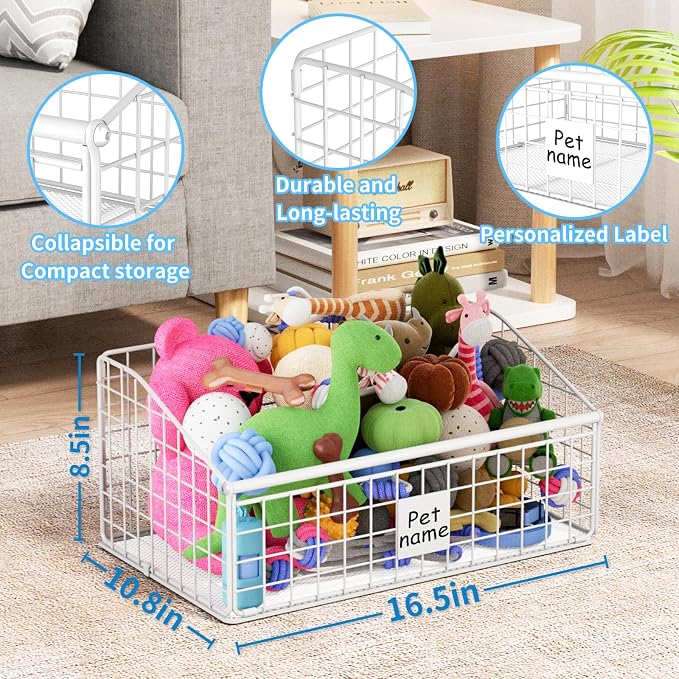 Kaiferty Indestructible Dog Toy basket, Medium Toy Box for Dogs,Pet Toy Bin Dog Metal Basket for Toys, Dog Toy Storage, Dog Storage Organizer,Dog Toy Box for Living Room Area (White) - Image 8