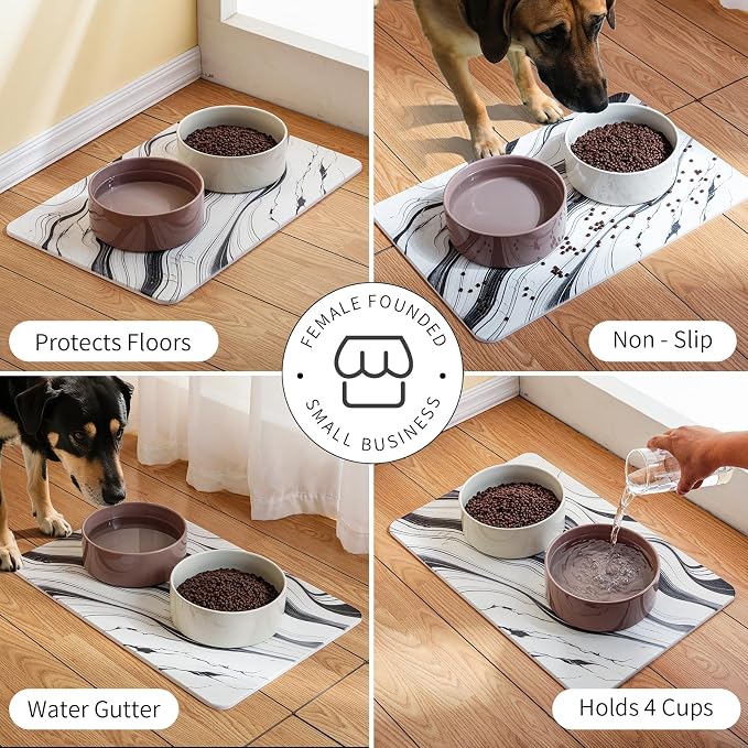 Diatomite Stone Pet Feeding Mat for Dog Cat Super Absorbent Diatomite Quick Drying Stone Dog Food Mat, Dog Mats for Food and Water with Non-Slip Station, Fast Dry Pet Mats,Marble Water Flow - Image 6