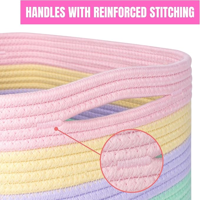 MINTWOOD Design 3-Pack 11x11in Woven Cube Storage Bin and Shelf Baskets, Cute Decorative Square Organizer for Closet, Classroom, Bathroom, Dog and Cat Toys, and Books, Pastel Rainbow - Image 8