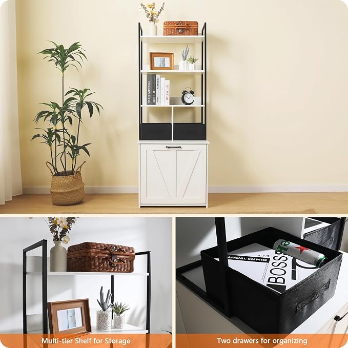Dwanton Litter Box Enclosure with 3 Storage Shelves and 2 Drawers, 2-in-1 Hidden Cat Litter Box Enclosure Furniture with Shelf, Reversible Entrance, Washable Drawers, 61.8-Inch, White - Image 9