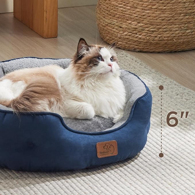 Bedsure Small Dog Bed Washable,Round Cat Beds for Indoor Cats,20in Navy | Soft Plush Pet Bed,Dog Beds for Small Dogs for Puppy and Kittens,Anti-Slip Bottom,Easy to Clean - Image 8