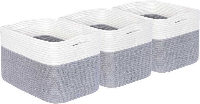 MINTWOOD Design 3-Pack Storage Baskets for Shelves, Playroom and Classroom, Book Basket, Decorative Storage Cube Bins, Woven Closet Organizers, Pantry and Shoe Organizer, Grey - Image 9