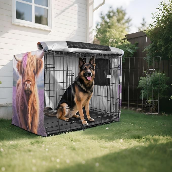Dog Crate Covers Cute Highland Cow Purple Wind-Resistant, Washable Cage Cover for Indoor Pets Small - Image 8