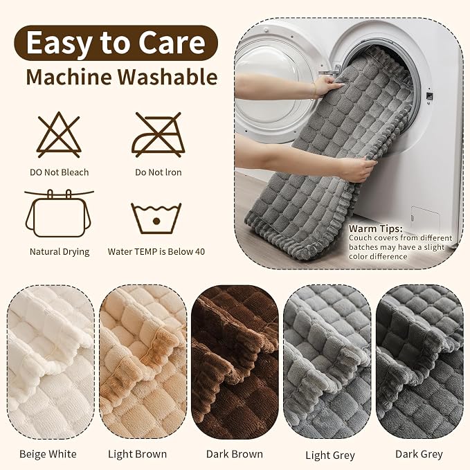 Couch Covers for Sofa Washable, Non Slip Couch Covers for Dogs, Soft Plush Pet Friendly Dog Couch Cover, Plaid Couch Protector for Dogs, Pet Couch Cover for 2-3 Seats(Dark Grey,28"×94",1PC) - Image 7