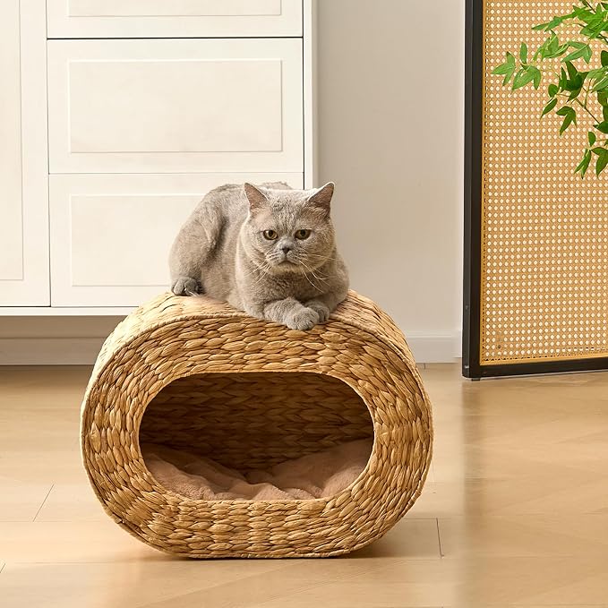 Cat House,Handwoven Cat Cave Pet Cube, Natural Cat Beds Indoor Kitten House with Double-Sided Soft Cushions, Pet Cat House for Multiple Cats, for Living Room Bedroom - Image 7