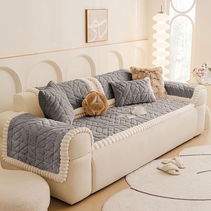 OTOB Couch Cover for Dogs Washable, Non Slip Love Seat Pet Sofa Protector | Gray, 27.6"x59.1", Pet Friendly, All Season, Fuzzy, Modern Geometric Jacquard, Soft Breathable, Couch Protector, Modern - Image 9