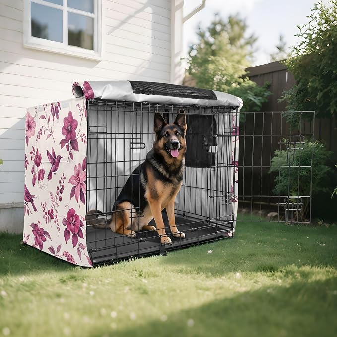 Exotic Flowers Birds Dog Crate Cover 600D Oxford Pet Kennel Cover with Mesh Window for Dog Cages, Windproof Waterproof Machine Washable, 42"x28"x30" - Image 8