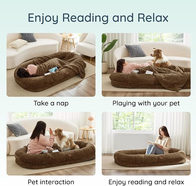 ChiXnuggle Faux Fur Washable Human Dog Bed Cover(Only Human Dog Bed) | 72*40*10,removable replace cover,soft fur,non-slip bottom,brown - Image 7