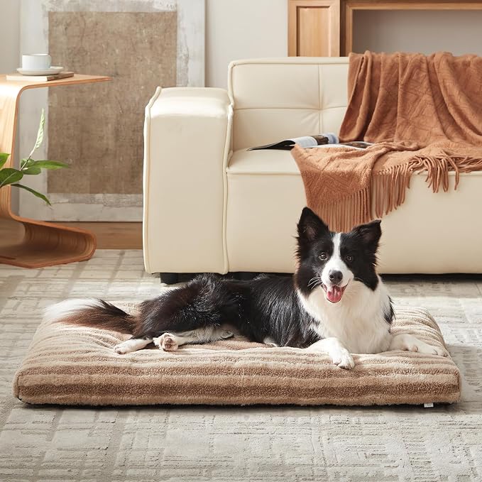 FURTIME Washable XL Dog Bed for Extra Large Dogs, Deluxe Dog Crate Beds | Comfy Fluffy Kennel Pad Anti-Slip Pet Sleeping Mat, Machine Washable Dogs Pillow, 44"x32"x4", Brown - Image 9