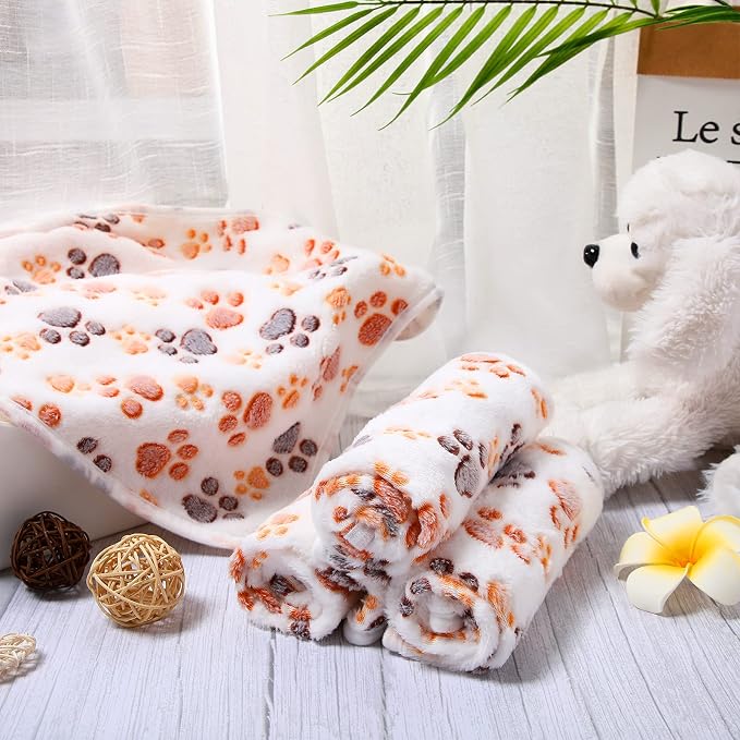 Tatuo 4 Pack Fleece Dog Blankets for Puppy Cats Multi-Size Sleep Mat for Pet Guinea Pig Soft Washable Warm Crate Bed Puppy Teething Toys Print Pattern Blanket Indoor(White,24 x 16 Inch,Paw) - Image 7