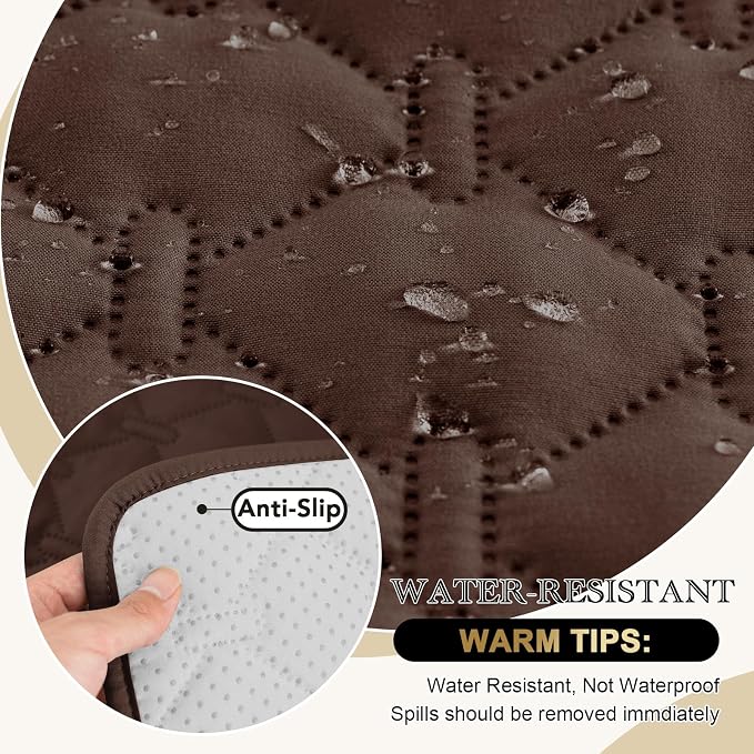PrinceDeco Couch Covers for 3 Cushion Couch Quilted Sofa Slipcovers Water Resistant and Anti-Slip Furniture Protector Sofa Cover Pet Friendly Seat Width to 68"(Sofa, Brown) - Image 7