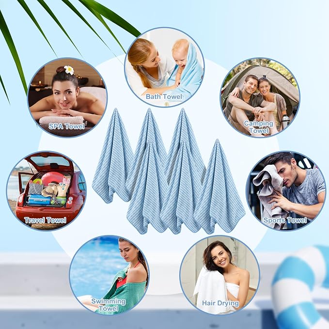 SmoothNovelty 16 Pack Microfiber Bath Towels Bulk 27'' x 60'' Oversized Size Bath Towel Highly Absorbent Extra Large Soft Drying for Beach Shower Summer Salon Sport Gym Party (Wave,Blue) - Image 7