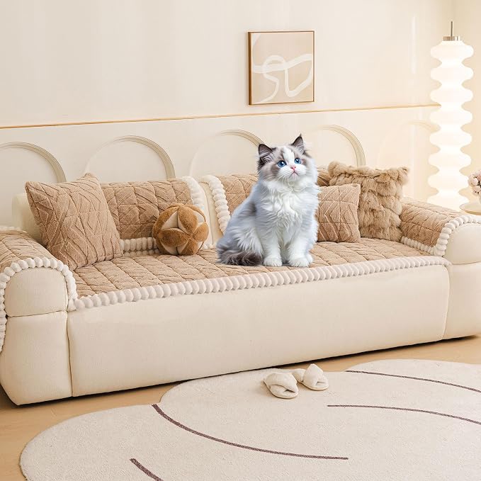 OTOB Couch Cover for Dogs Washable, Non Slip Loveseat Sofa Couch Protector | Coffee, 27.6" x 47.2", Pet Friendly, All Seasons, Fuzzy, Modern Geometric Jacquard, Soft Breathable, Furniture Protector - Image 9