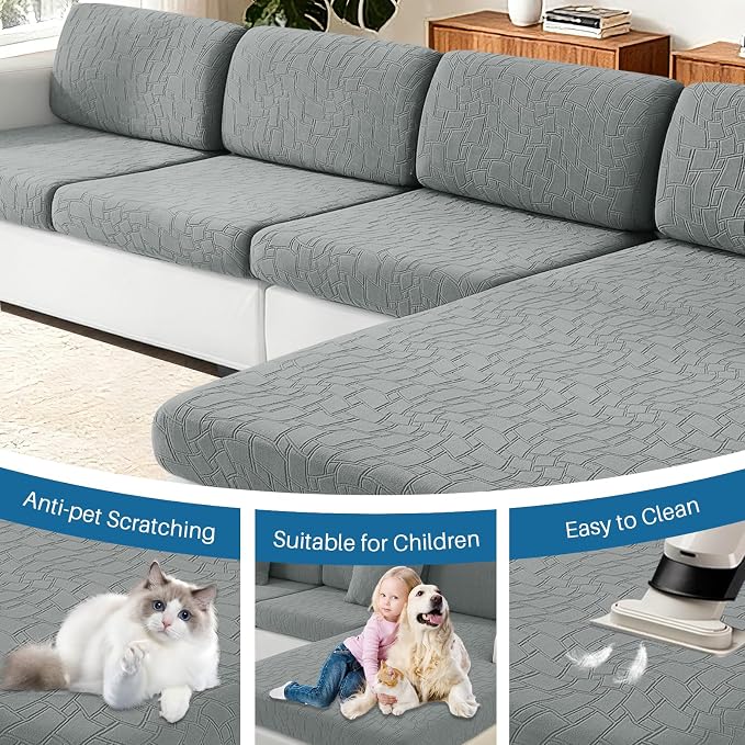 MAXIJIN Waterproof Chaise Cover Stretch Sectional Couch Covers for L Shaped Chaise Lounge Slipcovers with Elastic Bottom for Dogs Pets (1 Piece for Chaises or Sofa 3-Seater, Light Gray) - Image 7