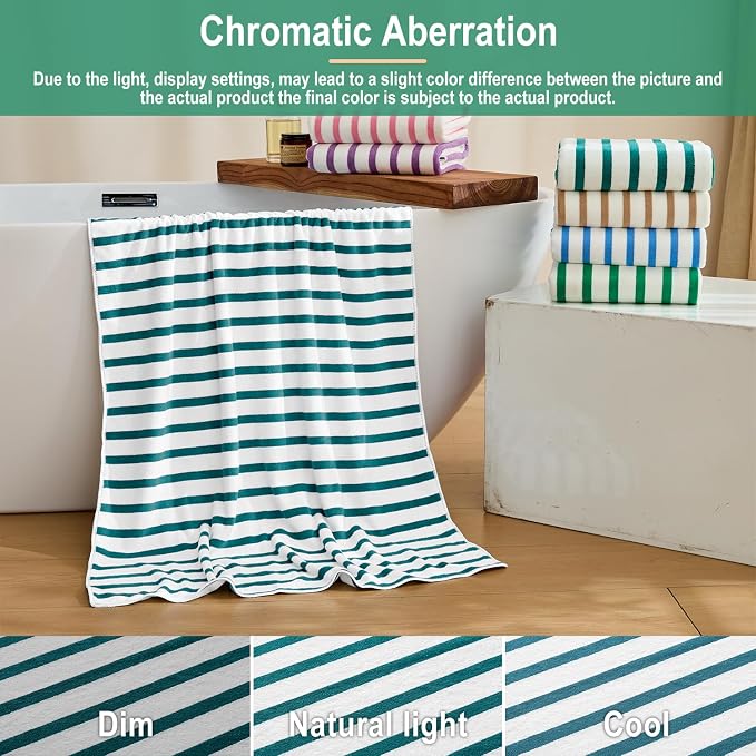 JML Microfiber Beach Towels, 6 Pack, 27" x 55", Cabana Stripe Dark Green | Soft, Absorbent, Quick Drying Lint-Free, No Fading for Summer Party, Pool, Sport, Yoga, Swimming - Image 7